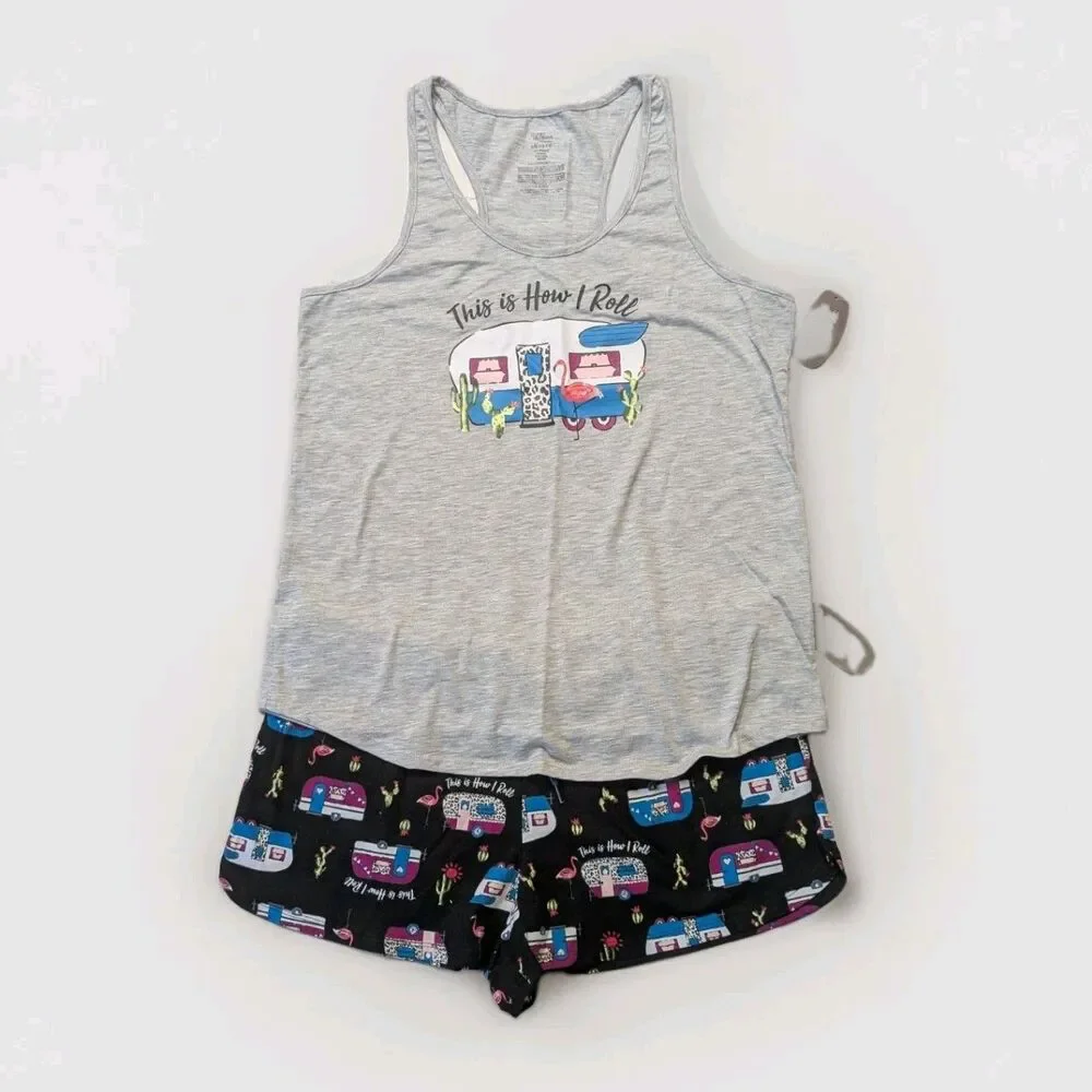 Secret Treasures Sleepwear Top Shorts This Is How I Roll Camper Theme Size L NWT